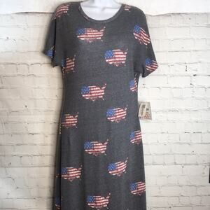 LuLaRoe Maria‎ Women's Long Maxi T-shirt Dress XS American Dreams Gray NWT